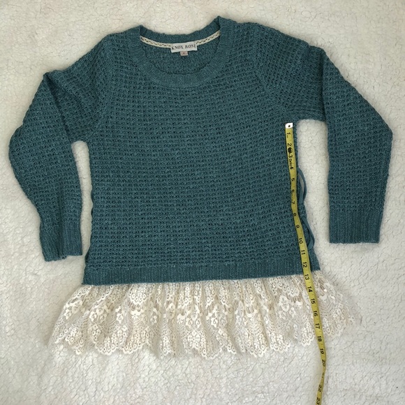 Knox Rose Floral Cream Lace Hem Green Loose Knit Cottagecore Sweater Sz M - Picture 4 of 8